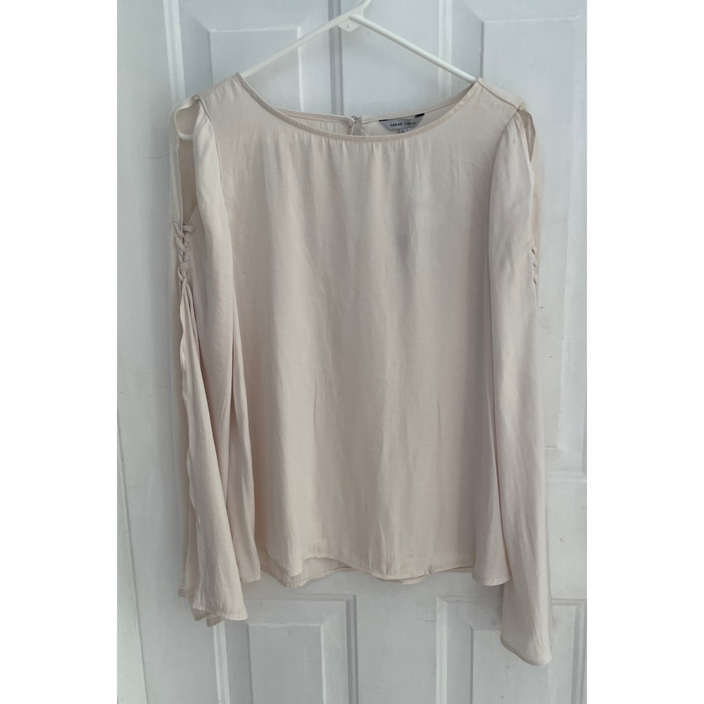 Naked Zebra Cream Cold Shoulder Braided Lace Up Split Sleeve Blouse Large